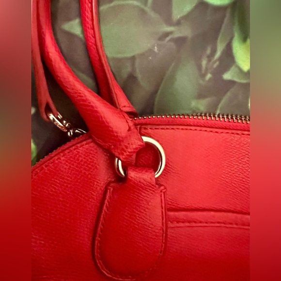 Authentic Coach Womens Red Leather Shoulder Double Handles Zipper Bag - Picture 8 of 10